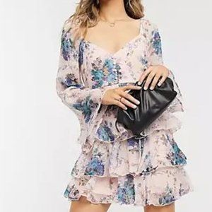 ASOS DESIGN dobby mini dress in floral print with tiered skirt